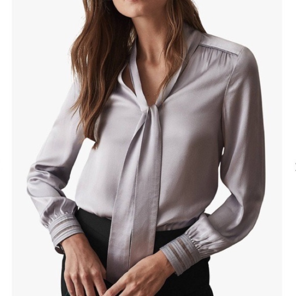 Reiss Olivia Satin Tie Neck Top size 6